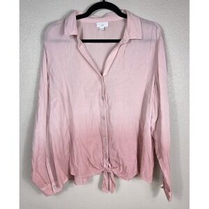 J. Jill Sheer Pink Tie Front Button Blouse‎ Lightweight Gauze Top L